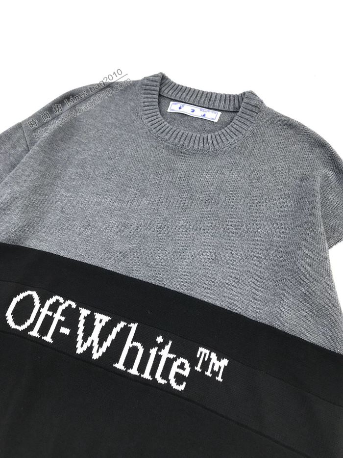 Off-White男裝 OFF新款拼色針織提花毛衣 大廓形落肩男士圓領毛衣  ydi3235